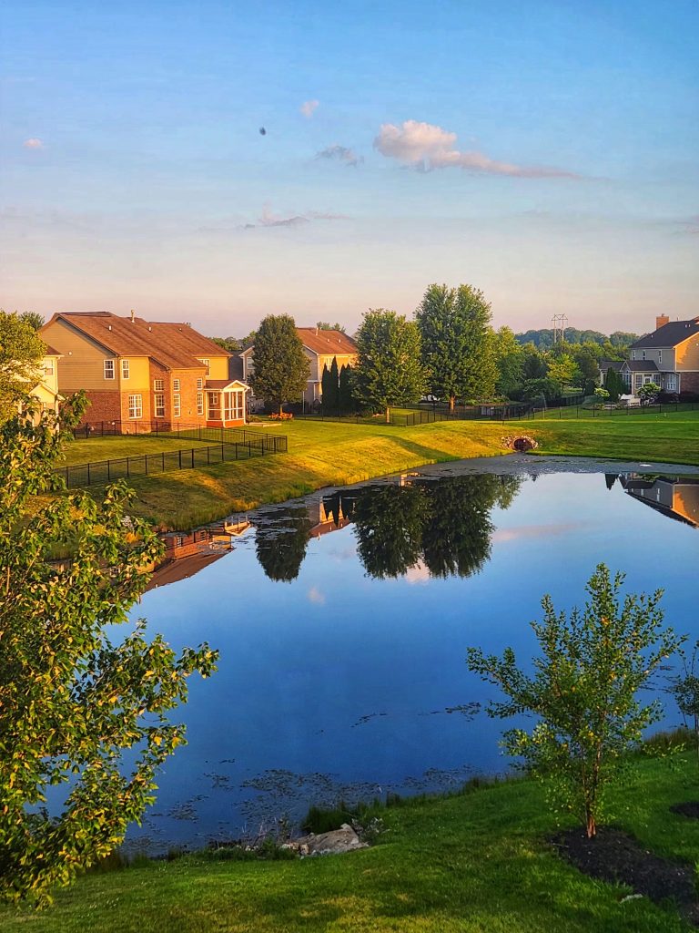 Subdivision retention pond in a residential neighborhood